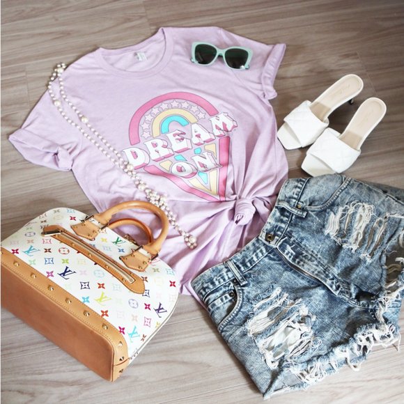 Lilac Pastel Dream On Graphic Cotton Tee T Shirt - Picture 6 of 8